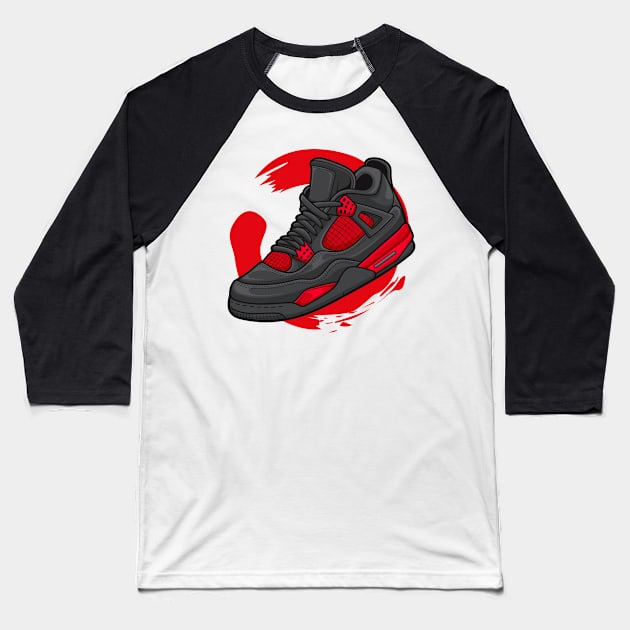 AJ 4 Retro Red Thunder Sneaker Baseball T-Shirt by milatees